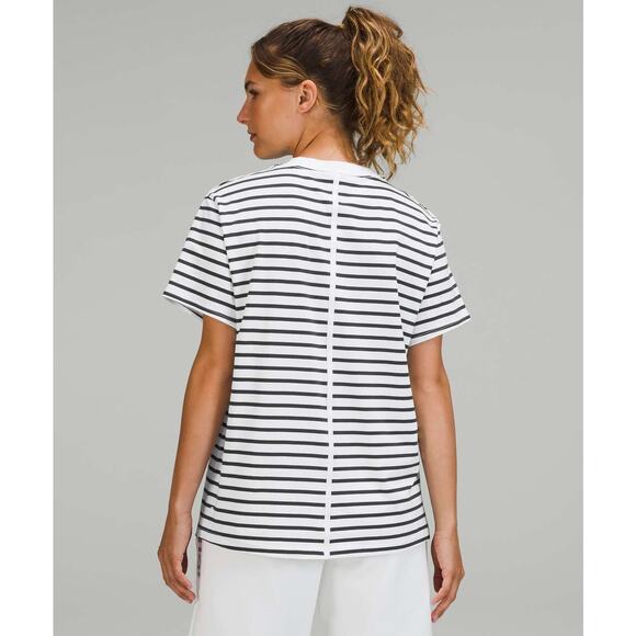 Lululemon All Yours Cotton T-Shirt Stripe White Grey Plus Size 14 Loose Fit - Picture 4 of 7